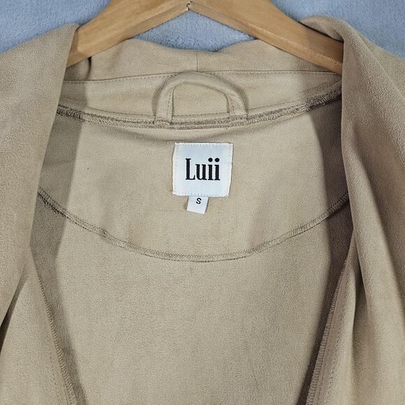 Luii Jacket Womens Small Tan Beige Draped Waterfall Faux Suede Cardigan Coat - Picture 6 of 14